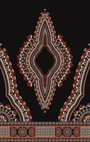 étnico oeste africano dashiki vestido padrão floral sobre fundo de cor preta. moda de camisas de arte tribal. ornamentos de bordado de pescoço. vetor