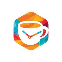 design de logotipo de vetor de hora do café. design de conceito de relógio de ponto de xícara de café.