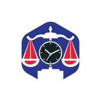 design de logotipo de vetor de hora da lei. escala com design de logotipo de vetor de ícone de relógio.