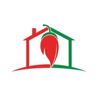 design de logotipo de vetor de casa de pimentão. vetor de conceito de logotipo de comida quente. símbolo de ícone de pimenta quente.