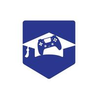 design de logotipo de vetor de educação de jogos. console de jogos com design de ícone de boné de formatura.