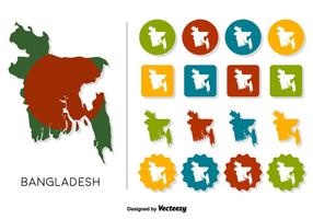 Mapa do Bangladesh do vetor com bandeira de Bangladesh e ícones configurados