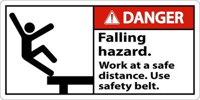 perigo de queda perigo use sinal de cinto de segurança no fundo branco vetor