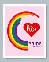 semicírculo de arco-íris com símbolo de coração de gênero e mês de orgulho de inscrição doole vetor