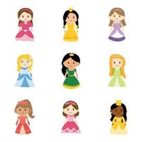 elemento de clipart de princesa fofa de meninas vestindo vestido de princesa como conto de fadas