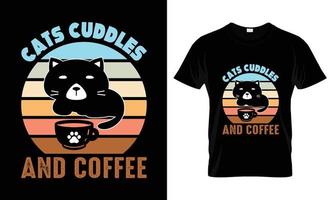 abraços de gatos e design de camiseta de café vetor