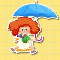 personagem de desenho animado de linda garota segurando o estilo de adesivo de guarda-chuva vetor