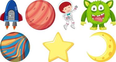 conjunto de personagens e objetos de desenhos animados espaciais vetor