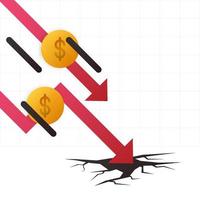 conceito de crise de economia de negócios. seta diminuir conceito de renda perdida falida perdida vetor