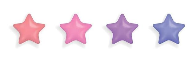 estrelas brilhantes 3d coloridas. vermelho, rosa, roxo, azul. realizações, feedback de classificação do cliente. ilustração vetorial realista vetor