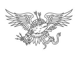 águia selvagem segurando cobras e flechas, ilustração de arte de linha vetorial vetor