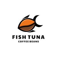 combinações únicas e simples de grãos de café e atum de peixe, em fundo branco, design de logotipo vetorial editável vetor