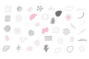 linhas orgânicas, formas, pontos, folhas, manchas, plantas. conjunto de elementos desenhados à mão na moda. vetor. vetor