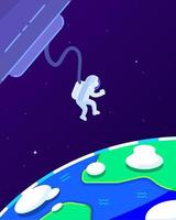astronauta flutuando no espaço se aproximando da ilustração plana da terra vetor