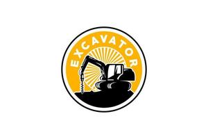 vetor de modelo de logotipo de escavadeira. vetor de logotipo de equipamento pesado para empresa de construção. ilustração de escavadeira criativa para modelo de logotipo.