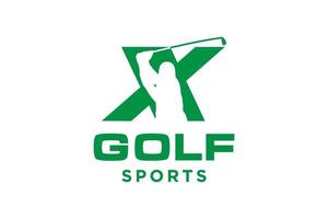 alfabeto letra ícone logotipo x para modelo de vetor de design de logotipo de golfe, rótulo vetorial de golfe, logotipo do campeonato de golfe, ilustração, ícone criativo, conceito de design