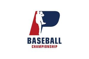 letra p com design de logotipo de beisebol. elementos de modelo de design vetorial para equipe esportiva ou identidade corporativa. vetor