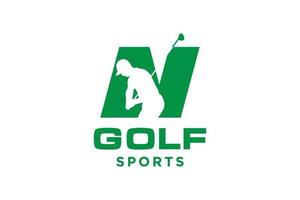 logotipo de ícone de letra do alfabeto n para modelo de vetor de design de logotipo de golfe, rótulo vetorial de golfe, logotipo do campeonato de golfe, ilustração, ícone criativo, conceito de design