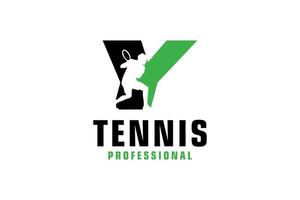 letra y com design de logotipo de silhueta de jogador de tênis. elementos de modelo de design vetorial para equipe esportiva ou identidade corporativa. vetor