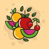 desenho animado de frutas tropicais
