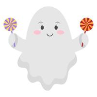 fantasma fofo com pirulitos de halloween. ilustração vetorial. vetor