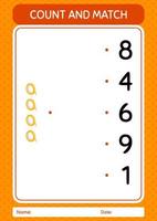 contar e combinar o jogo com fita adesiva. planilha para crianças pré-escolares, folha de atividades para crianças vetor