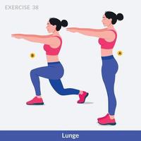 exercício de estocada, fitness de treino de mulher, aeróbica e exercícios. vetor