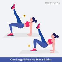 exercício de prancha reversa de uma perna, fitness de treino de mulher, aeróbica e exercícios. vetor