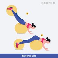 exercício de elevação reversa, fitness de treino de mulher, aeróbica e exercícios. vetor