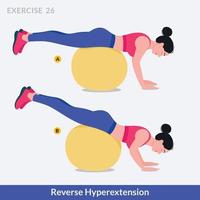 exercício de hiperextensão reversa, fitness de treino de mulher, aeróbico e exercícios. vetor