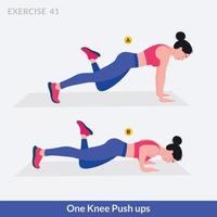 um joelho push up exercício, fitness de treino de mulher, aeróbica e exercícios. vetor