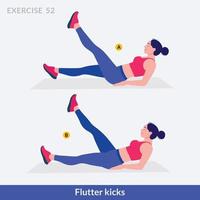 flutter kicks exercício, fitness de treino de mulher, aeróbica e exercícios. vetor