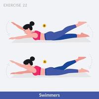 exercícios de nadadores, fitness de treino de mulher, aeróbica e exercícios. vetor