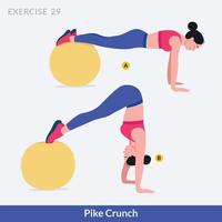 exercício pike crunch, fitness de treino de mulher, aeróbica e exercícios.