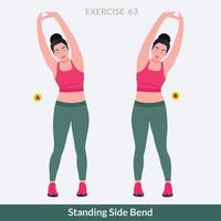 exercício de curvatura lateral em pé, fitness de treino de mulher, aeróbica e exercícios. vetor