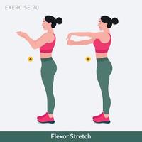 exercício de alongamento flexor, fitness de treino de mulher, aeróbico e exercícios. vetor