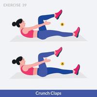 crunch claps exercício, fitness de treino de mulher, aeróbica e exercícios. vetor