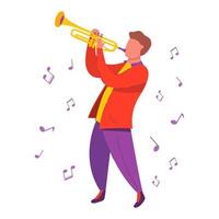 homem tocando trompete. músico de jazz funk. vector flat moderno illustration.isolated em um cara de personagem background.cartoon branco.