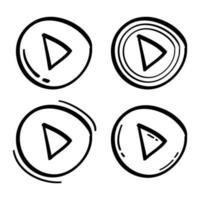 ícone de botão play desenhado à mão no estilo doodle vetor