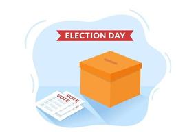 dia da eleição política desenhada à mão ilustração plana dos desenhos animados com eleitores votando no local de votação nos estados unidos adequado para cartaz ou campanha vetor