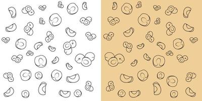 inteiro e pedaços de maçã apricot.pattern de damasco com folhas em duas frutas backgrounds.apricot diferentes na arte de linha. vetor