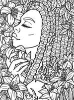 desenho de menina afro-americana segurando flor para colorir vetor