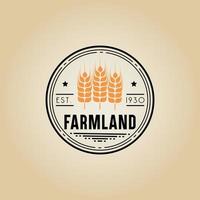 esta imagem em fundo marrom claro é um logotipo de emblema em estilo clássico vintage rústico retrô que retrata uma planta de trigo ou cevada que pode ser usada para empresa ou produto relacionado à agricultura