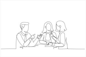 ilustração do grupo de trabalhadores de escritório discutem juntos... um estilo de arte de linha contínua vetor
