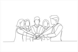 ilustração da imagem da equipe de negócios feliz comemorando a vitória no escritório. arte de estilo de uma linha vetor