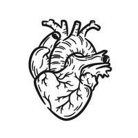 ilustração de arte de linha de coração preto e branco vetor
