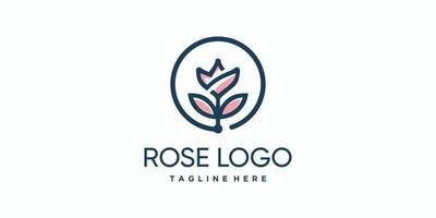 design de logotipo rosa com vetor premium de estilo de arte de linha de beleza moderna