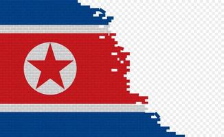 bandeira da coreia do norte na parede de tijolos quebrados. campo de bandeira vazio de outro país. comparação do país. edição fácil e vetor em grupos.