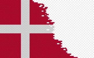 bandeira da Dinamarca na parede de tijolos quebrados. campo de bandeira vazio de outro país. comparação do país. edição fácil e vetor em grupos.