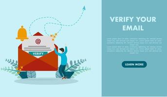 conceito de verificação de e-mail. receber e-mail. enviar e receber e-mails de verificação. pode ser usado para páginas de destino da web, banners, aplicativos móveis. ilustração vetorial vetor